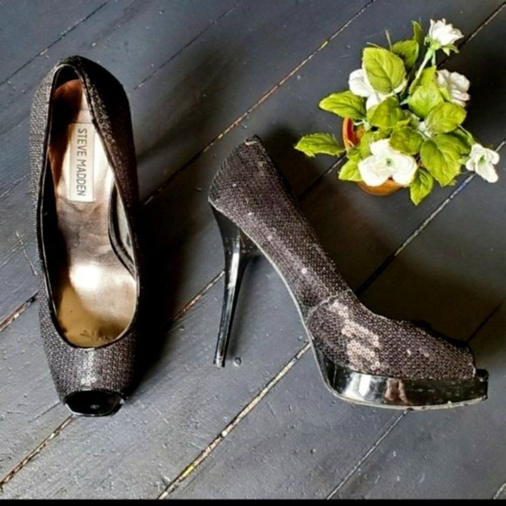 Steve Madden Black Sequin Heels KARRO